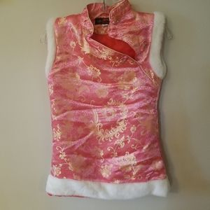 Chinese pink floral dress with matching purse.